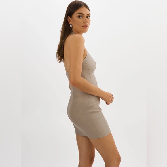 NWT Lamarque Lavina leather halter neck dress in stone - size Small - Picture 2 of 6